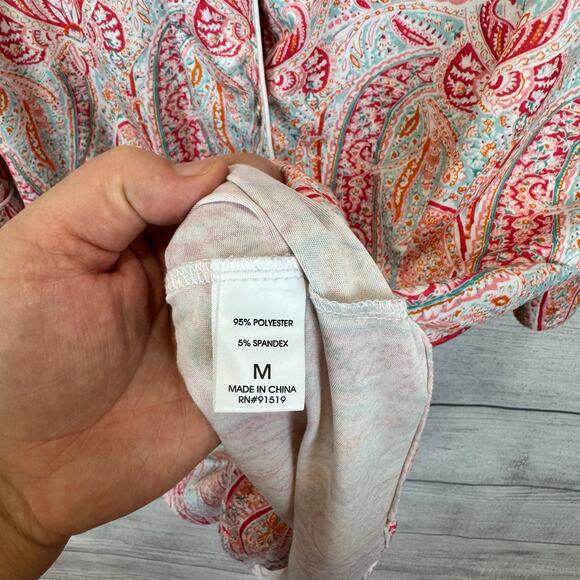 Echo Sleepwear Women's Pink Blue Paisley Button Up Sleep Dress Size Medium - Picture 7 of 9